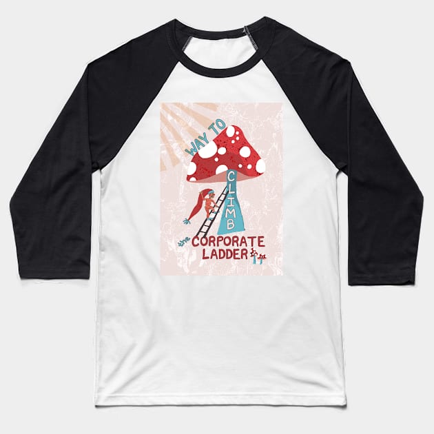 Way to Climb the Corporate Ladder with Swedish gnome and magic mushrooms - pink, blue Baseball T-Shirt by Ipoole